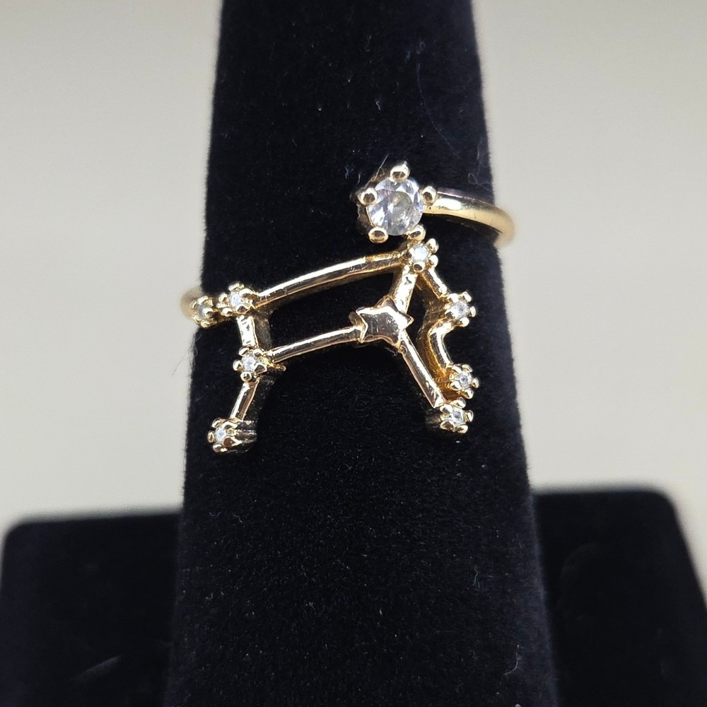 Gold Tone Sagittarius Constellation Zodiac Ring Rhinestone Celestial Size 7.5